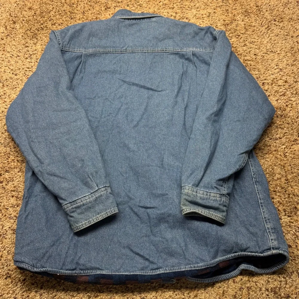 Levi Strauss Mens Denim Shirt Jacket Fleece Lined Blue Plaid Medium RN107622 - Picture 4 of 9